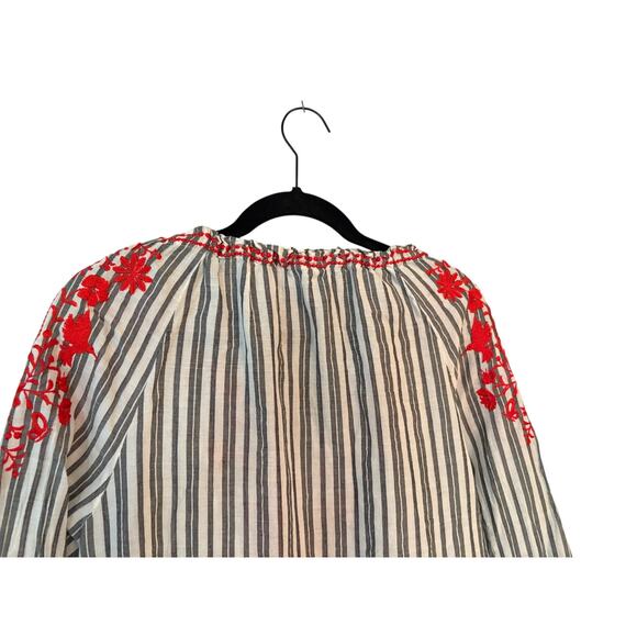 Kate Spade Broome Street Boho Blouse Red Embroidered Peasant M Cotton Festival - Picture 6 of 12